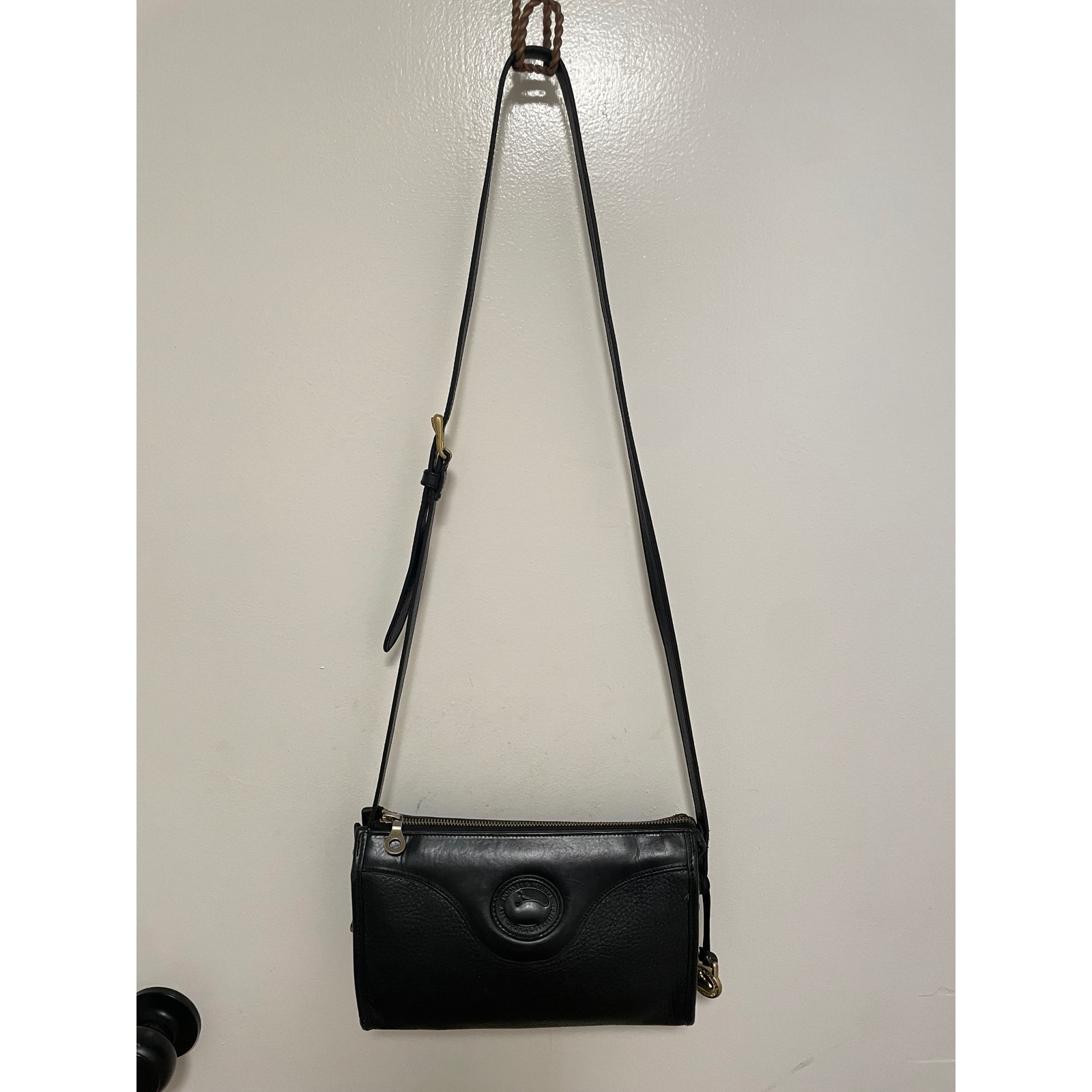 Vintage Dooney & Bourke Awl Black Leather Crossbody Bag Usa Made Duck Logo